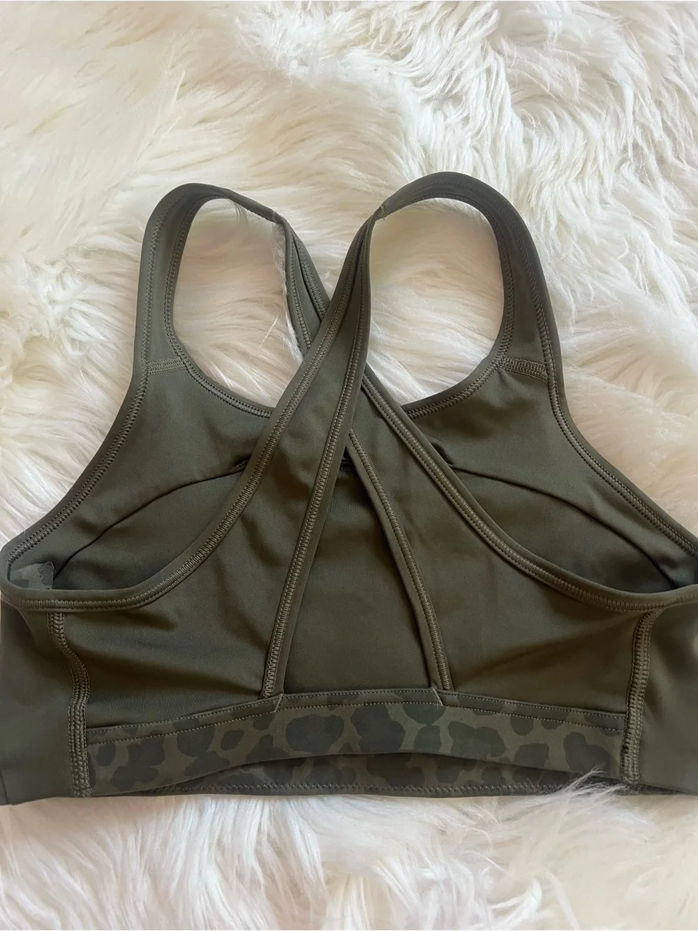 Nike Olive Green Leopard-Print Racerback Sports Bra Size Small